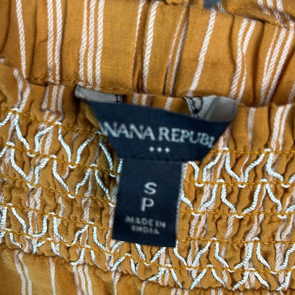 Banana Republic Striped Embroidered Smock-Neck Tank Top Honey Orange Ruffled S - Picture 6 of 9